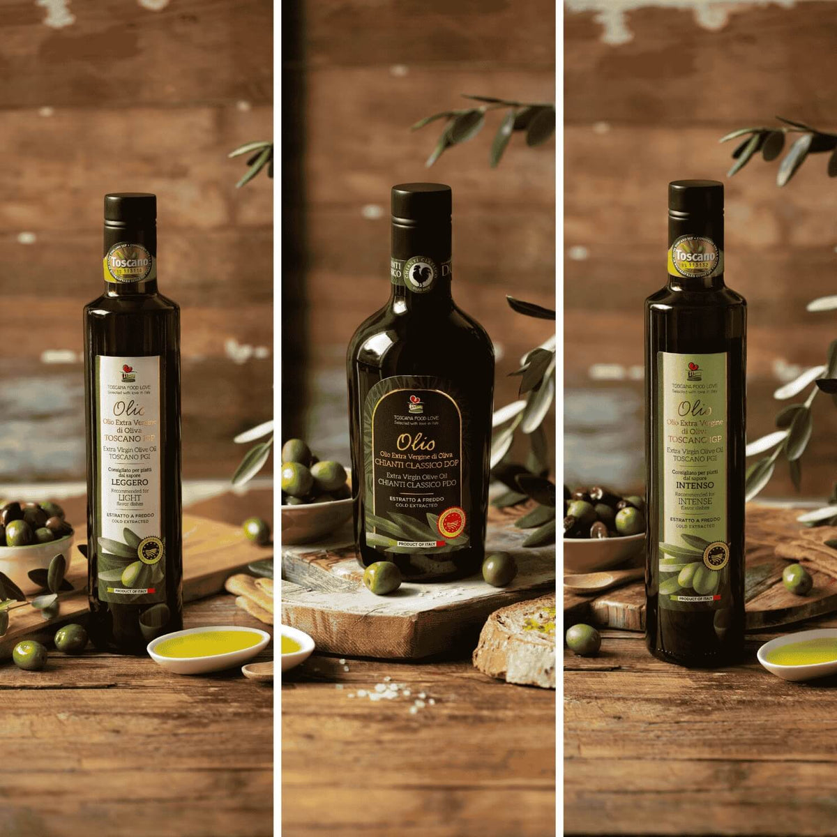 Toscano DOP and PGI Extra Virgin Olive Oil Trio | PGI Light, Chianti DOP & PGI Intense